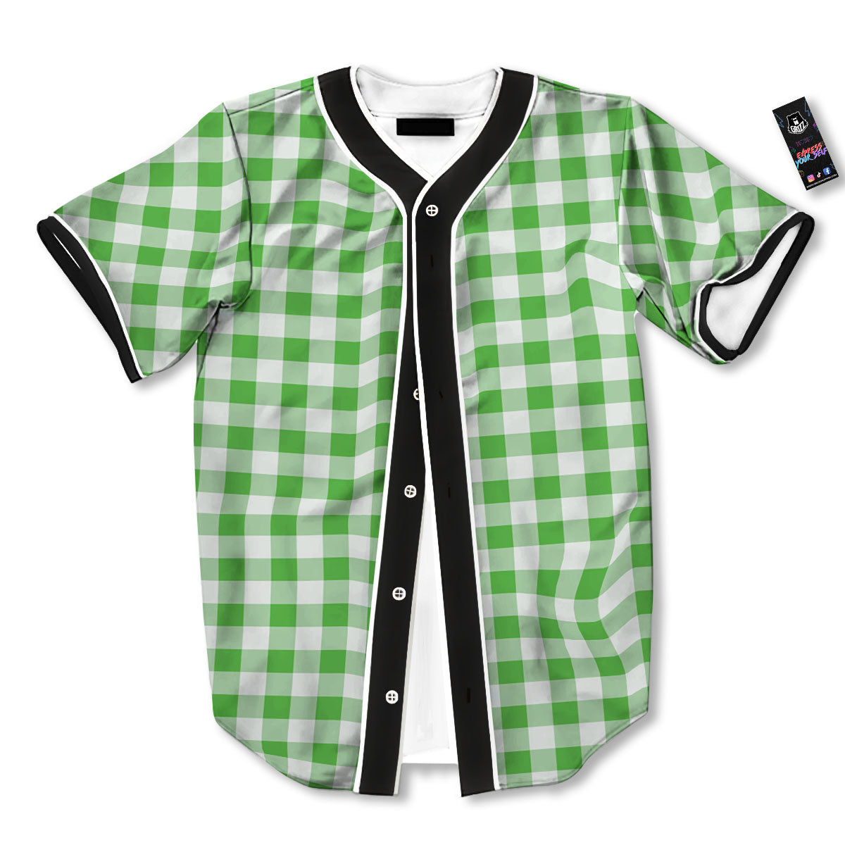Tattersall Green Print Pattern Baseball Jersey-grizzshop