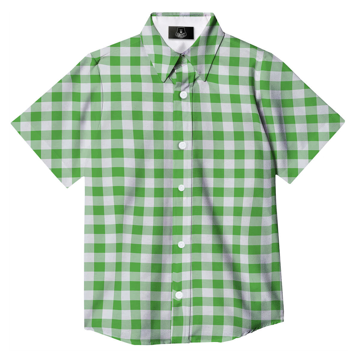 Tattersall Green Print Pattern Button Up Shirt-grizzshop
