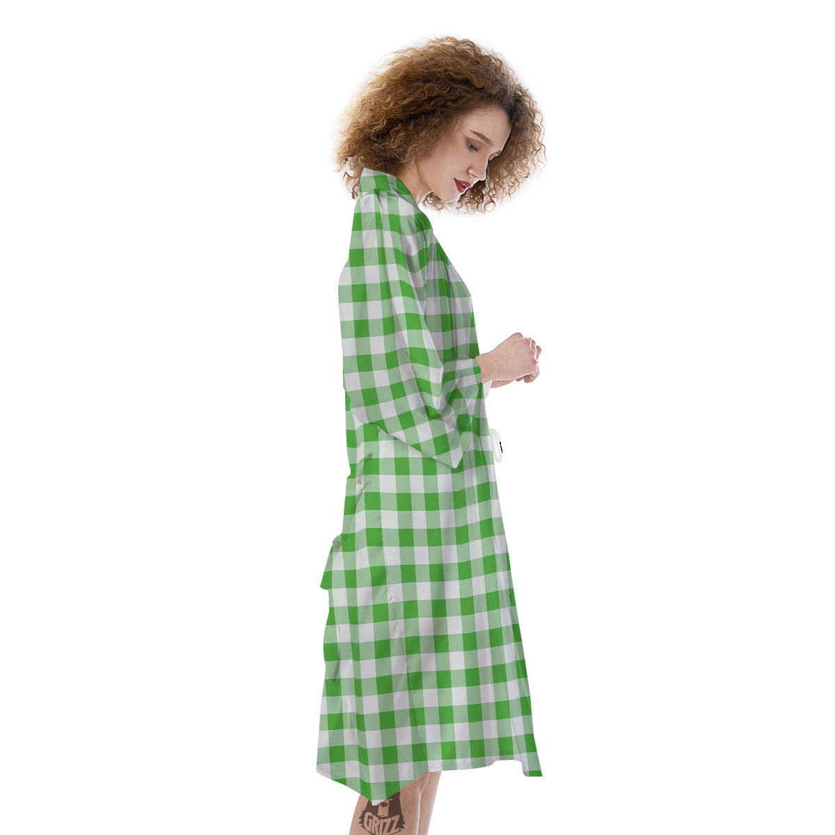 Tattersall Green Print Pattern Kimono-grizzshop