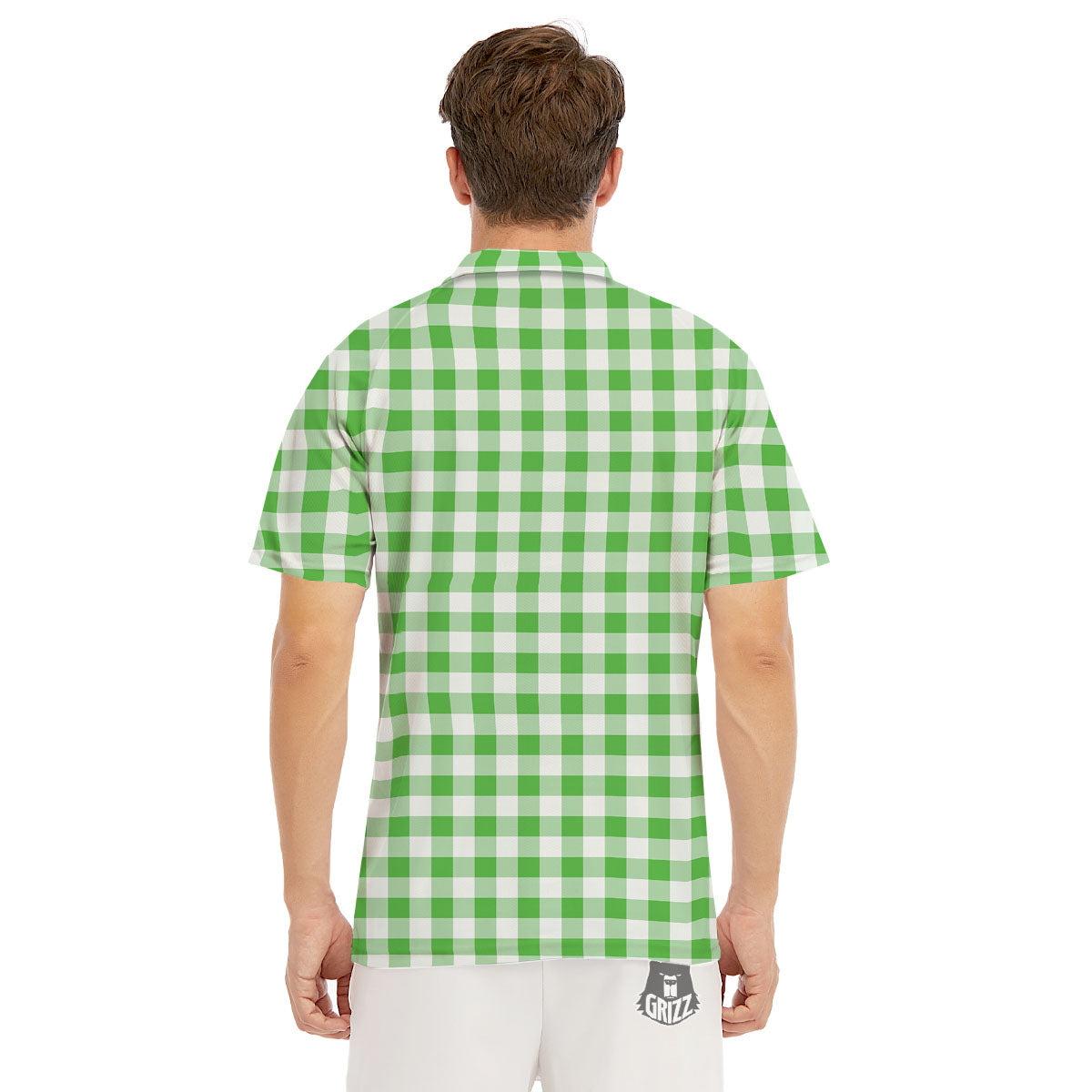 Tattersall Green Print Pattern Men's Golf Shirts-grizzshop