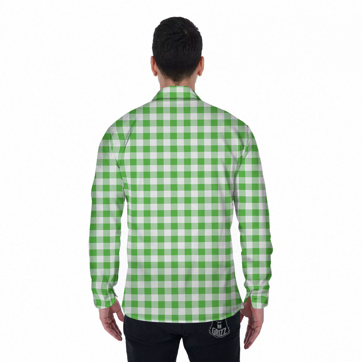 Tattersall Green Print Pattern Men's Long Sleeve Shirts-grizzshop