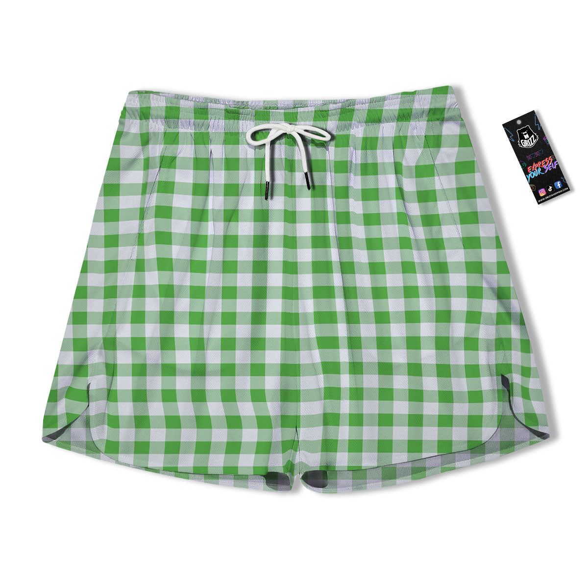 Tattersall Green Print Pattern Men's Running Shorts-grizzshop