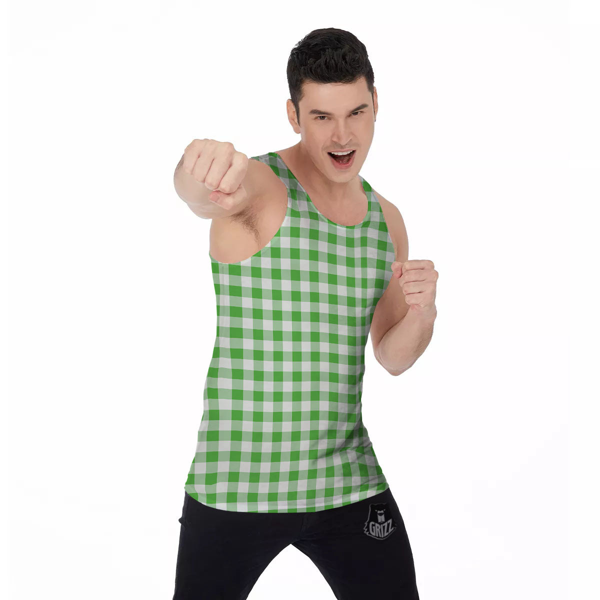 Tattersall Green Print Pattern Men's Tank Top-grizzshop