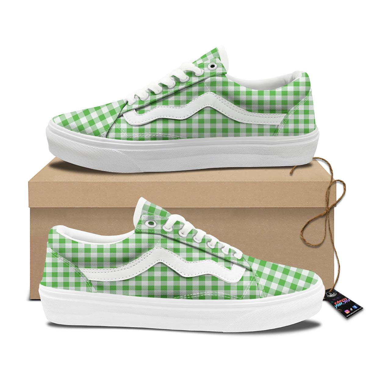 Tattersall Green Print Pattern Skate Shoes-grizzshop