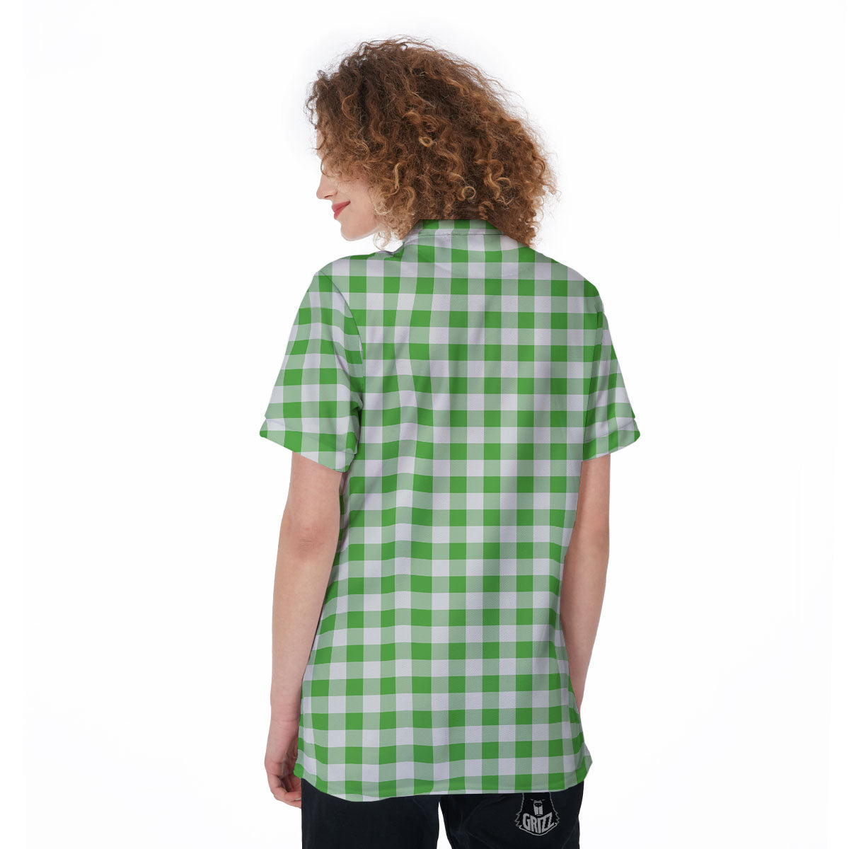 Tattersall Green Print Pattern Women's Golf Shirts-grizzshop