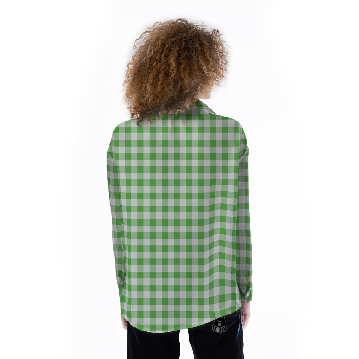 Tattersall Green Print Pattern Women's Long Sleeve Shirts-grizzshop