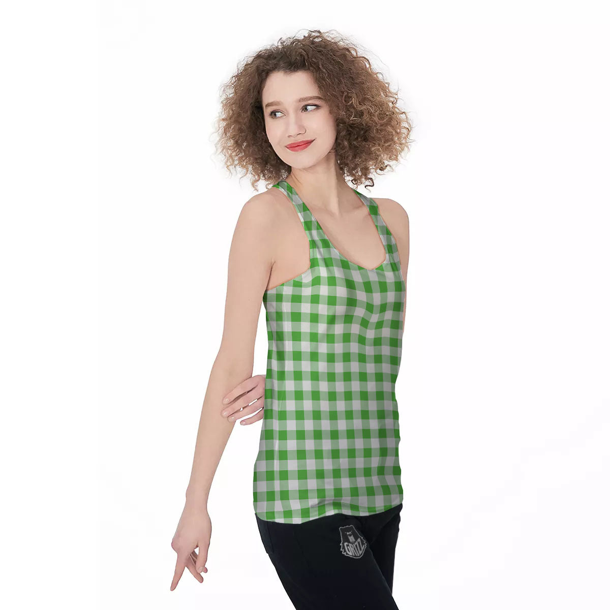 Tattersall Green Print Pattern Women's Racerback Tank Top-grizzshop