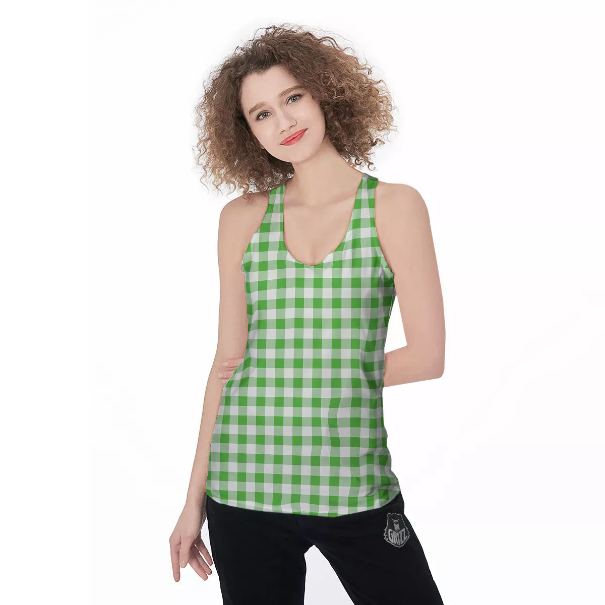 Tattersall Green Print Pattern Women's Racerback Tank Top-grizzshop