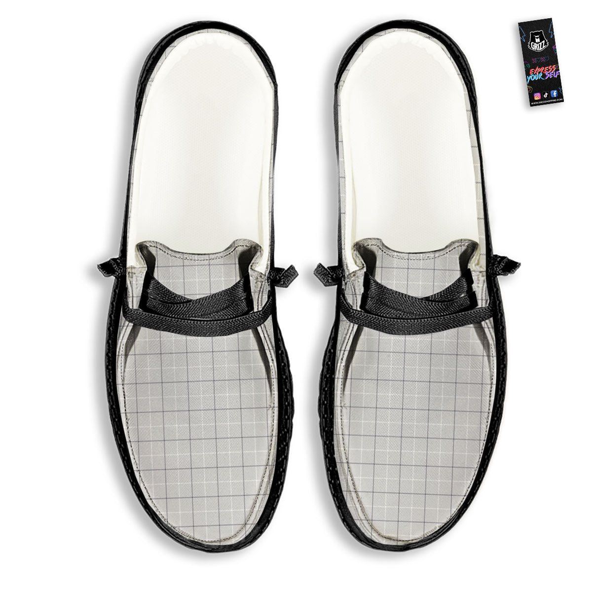 Tattersall Grey Print Pattern Black Loafers-grizzshop