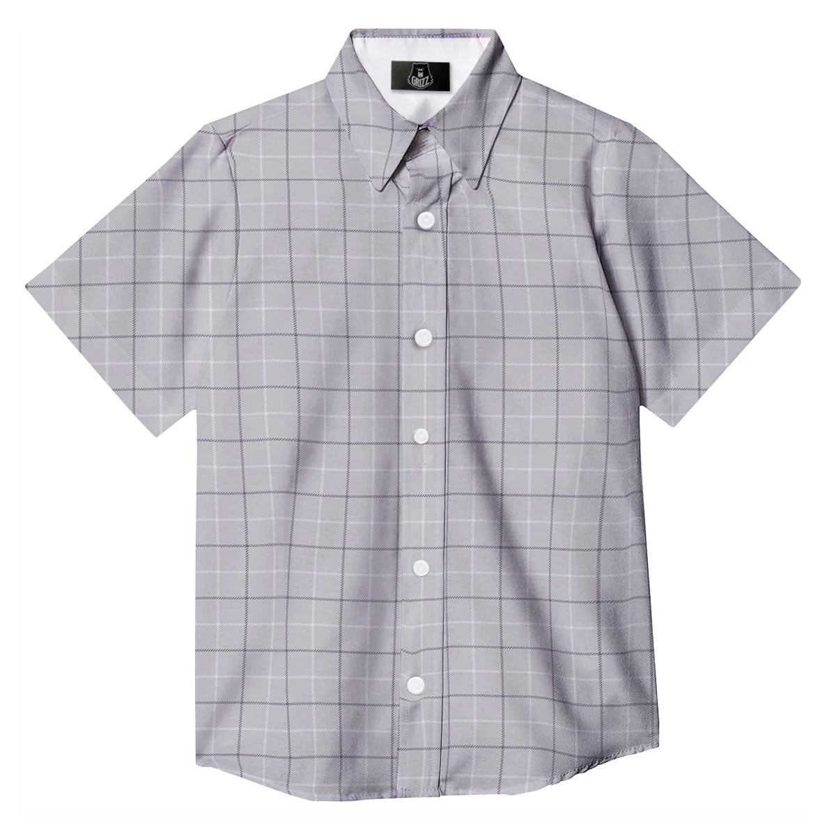Tattersall Grey Print Pattern Button Up Shirt-grizzshop