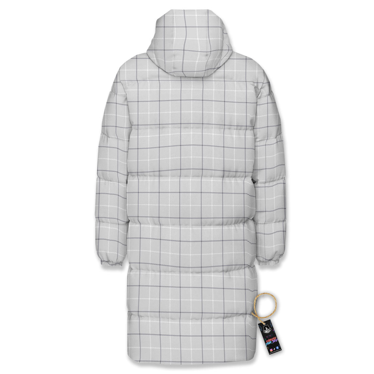 Tattersall Grey Print Pattern Long Down Jacket-grizzshop