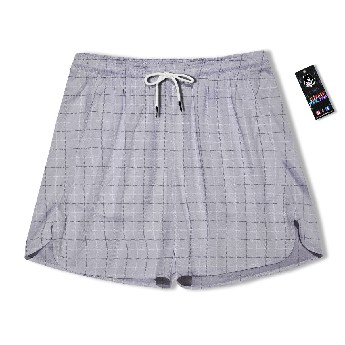 Tattersall Grey Print Pattern Men's Running Shorts-grizzshop