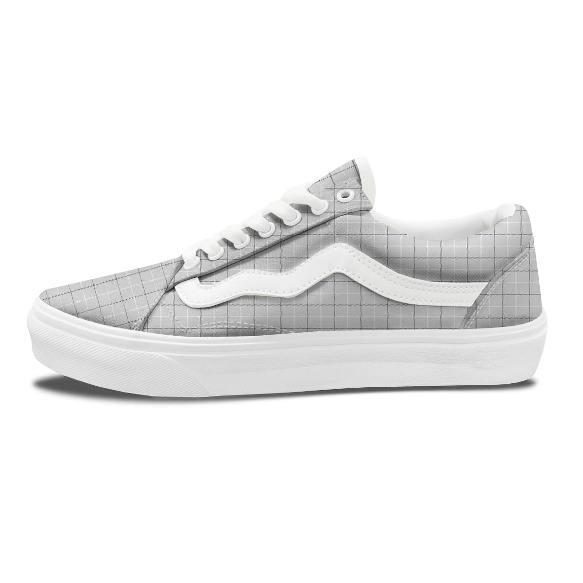 Tattersall Grey Print Pattern Skate Shoes-grizzshop