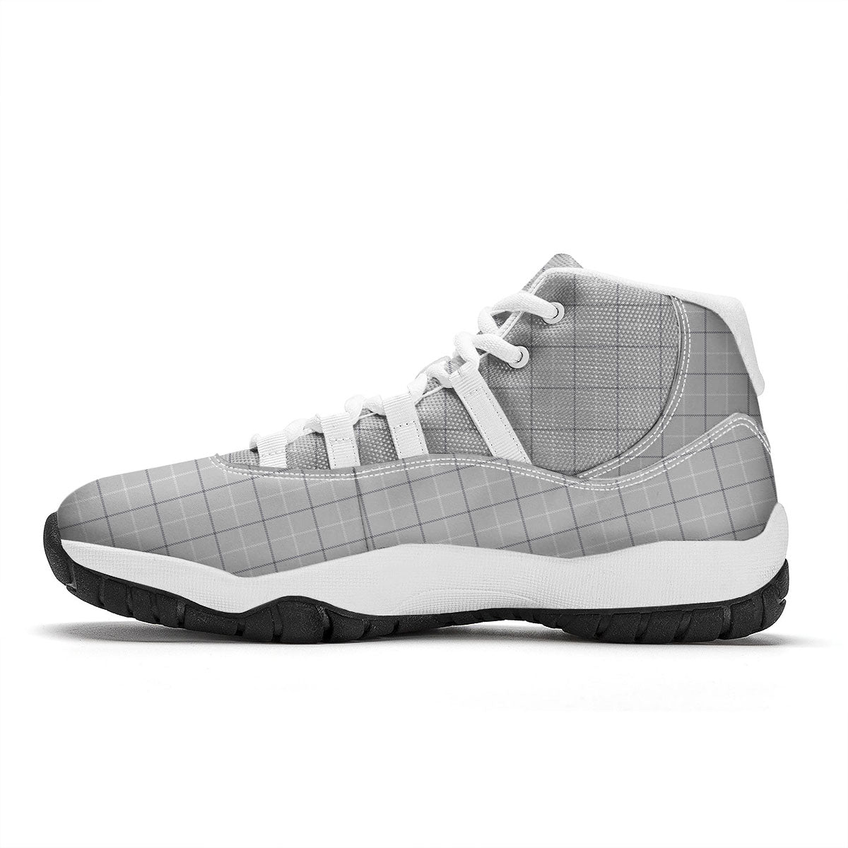 Tattersall Grey Print Pattern White Bball Shoes-grizzshop