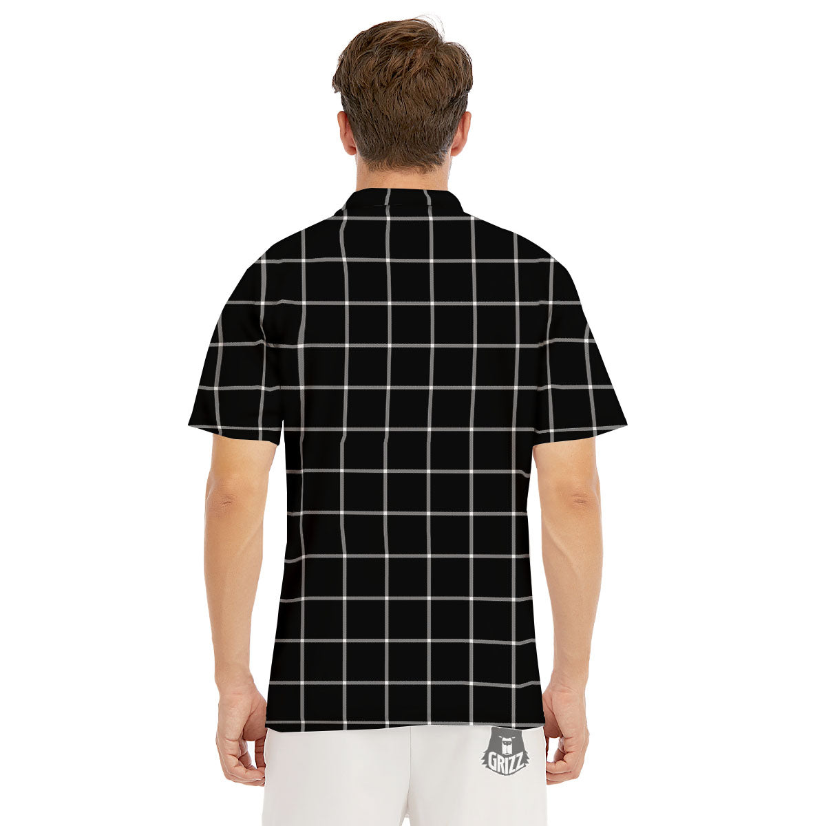 Tattersall Navy Print Pattern Men's Golf Shirts-grizzshop