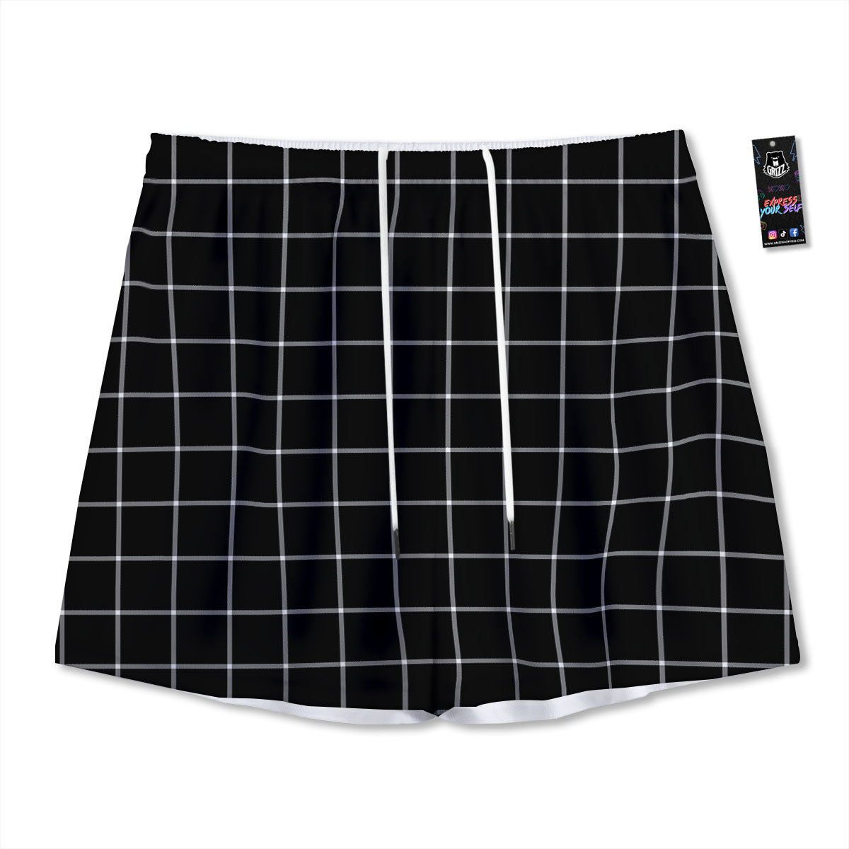Tattersall Navy Print Pattern Mesh Shorts-grizzshop