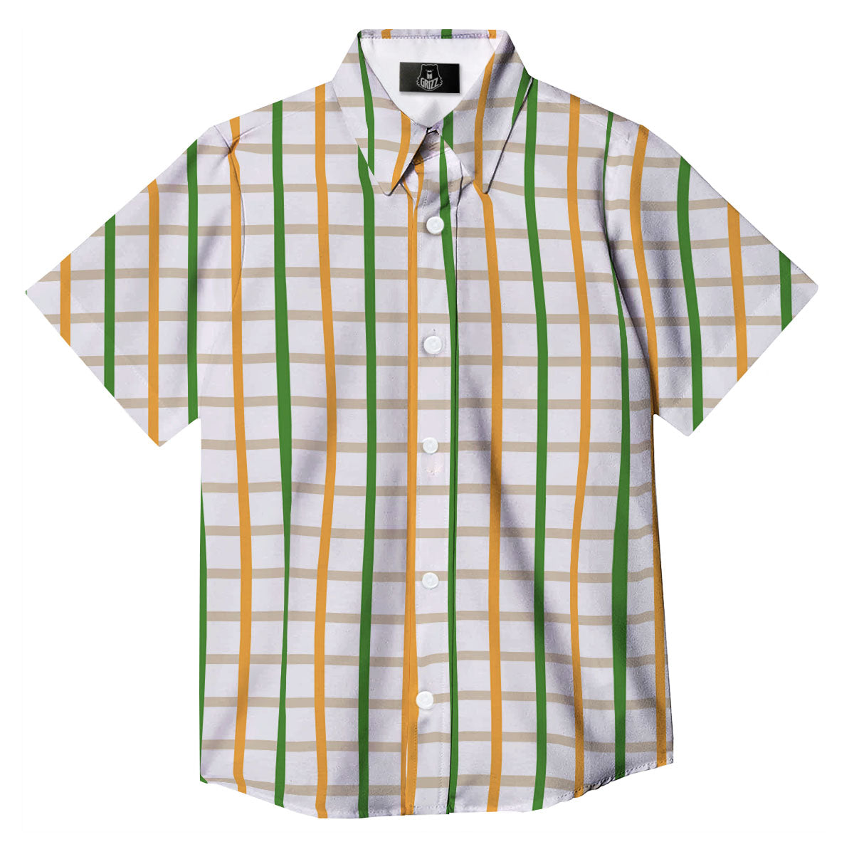 Tattersall Orange And Green Line Print Button Up Shirt-grizzshop