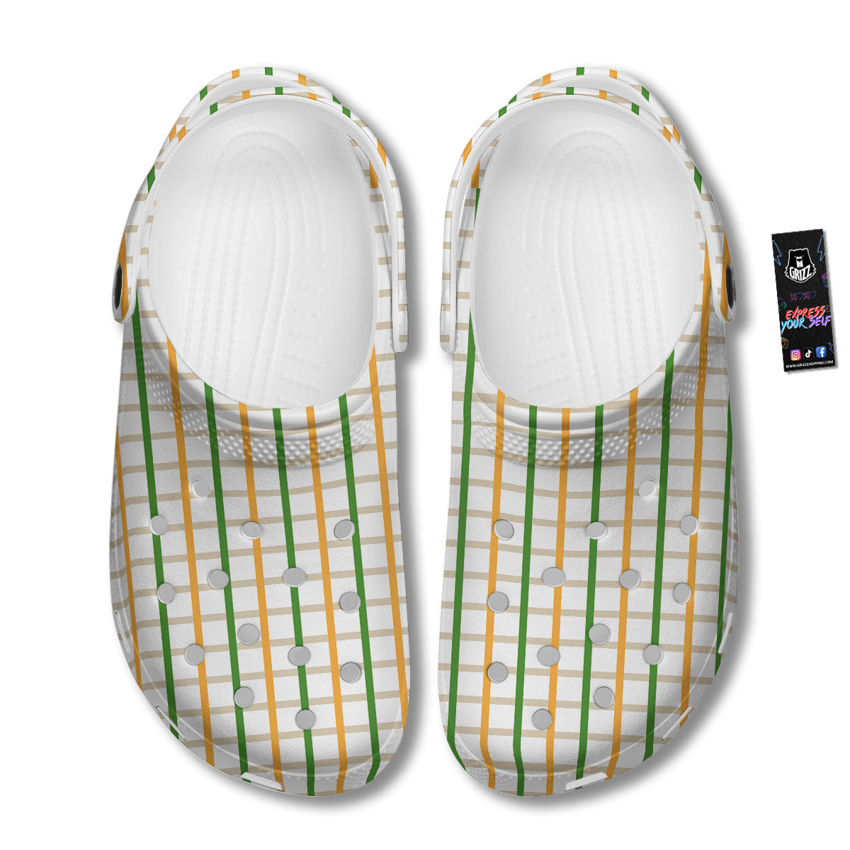 Tattersall Orange And Green Line Print Clog-grizzshop