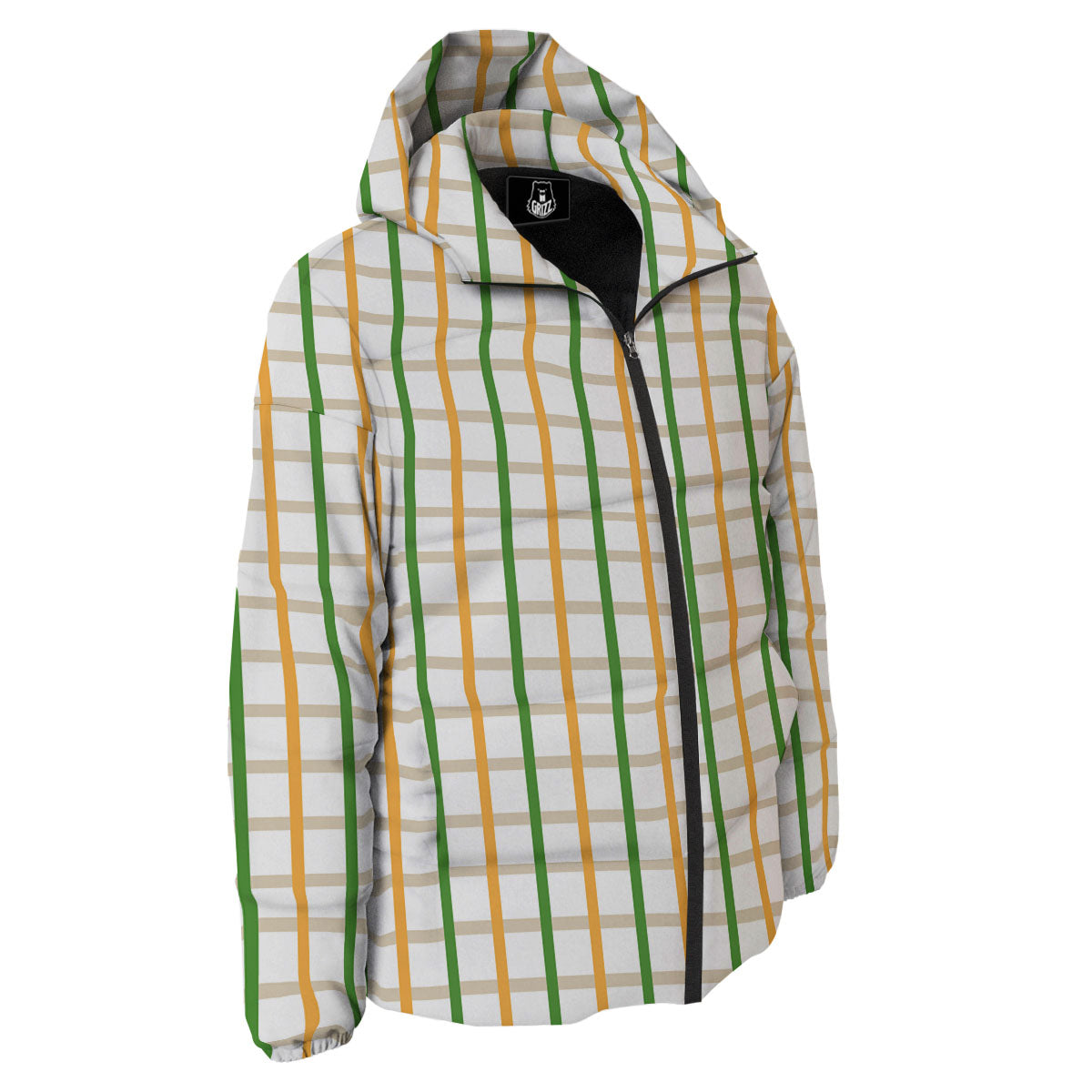 Tattersall Orange And Green Line Print Down Jacket-grizzshop