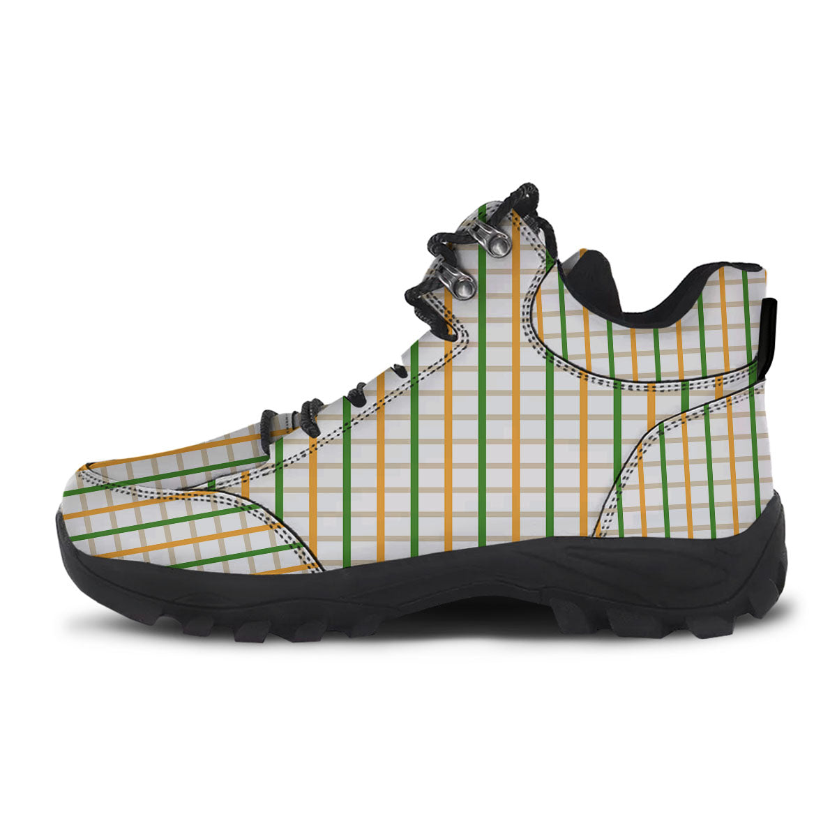 Tattersall Orange And Green Line Print Hiking Shoes-grizzshop