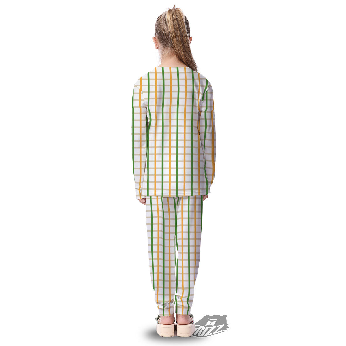 Tattersall Orange And Green Line Print Kid's Pajamas-grizzshop