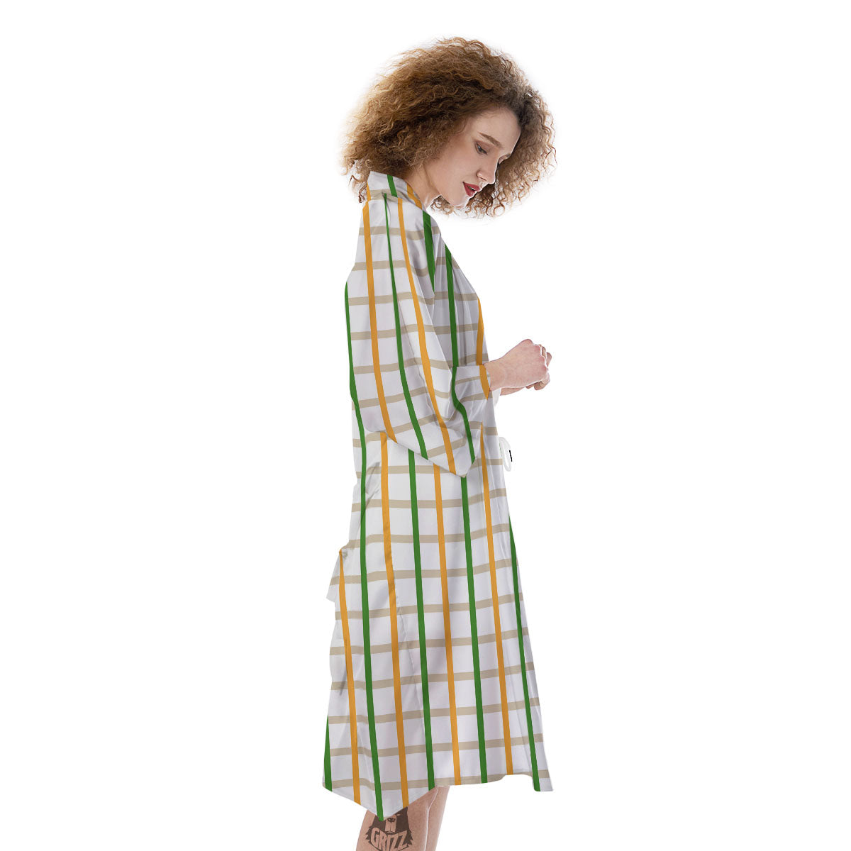 Tattersall Orange And Green Line Print Kimono-grizzshop