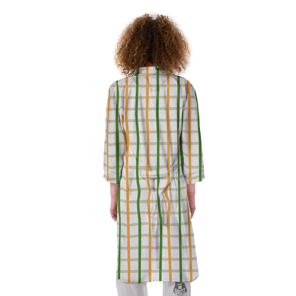 Tattersall Orange And Green Line Print Kimono-grizzshop