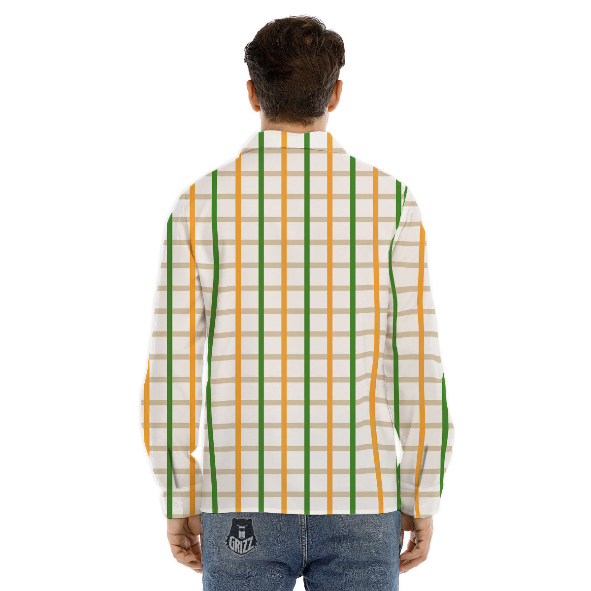 Tattersall Orange And Green Line Print Men's Dress Shirts-grizzshop