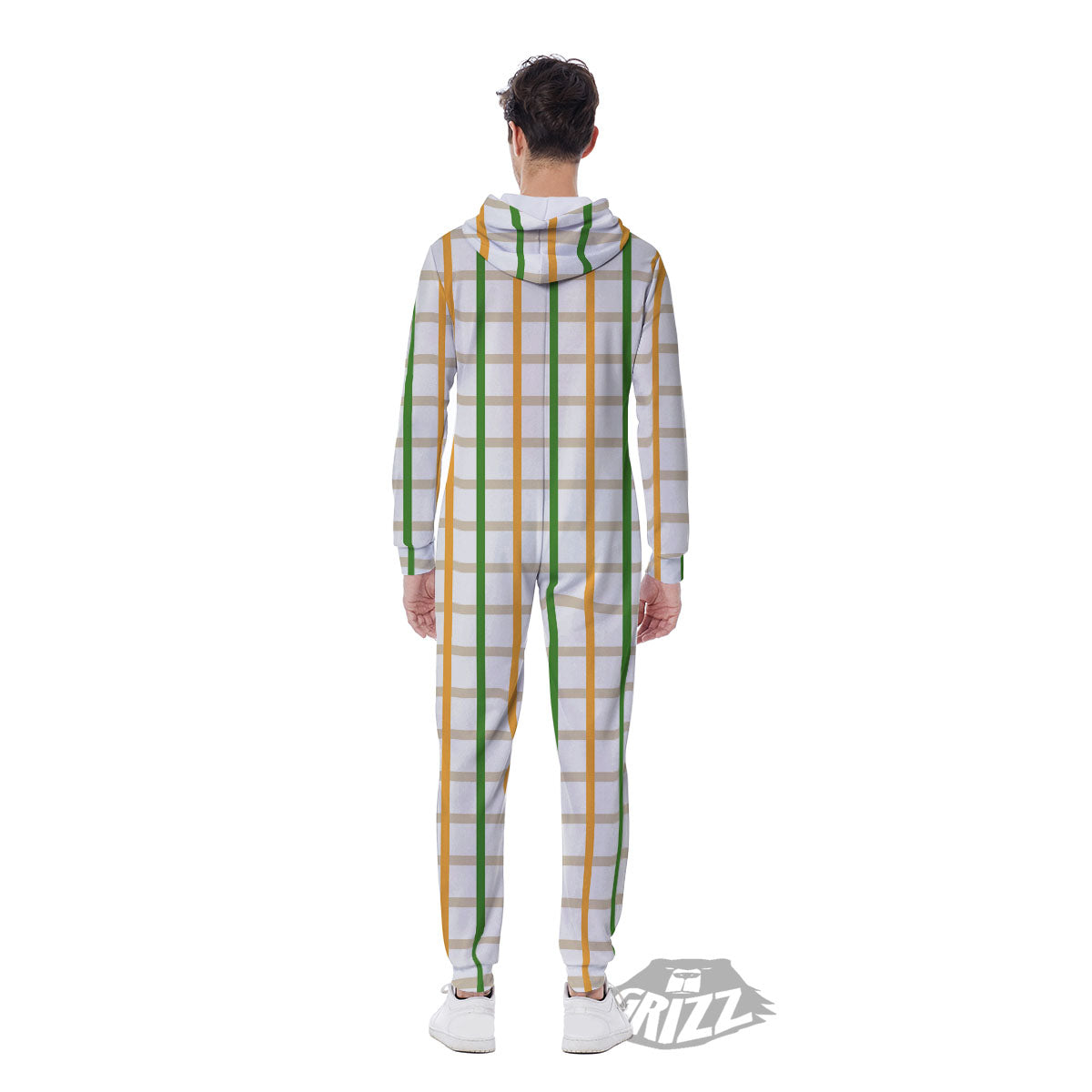 Tattersall Orange And Green Line Print Men's Jumpsuit-grizzshop