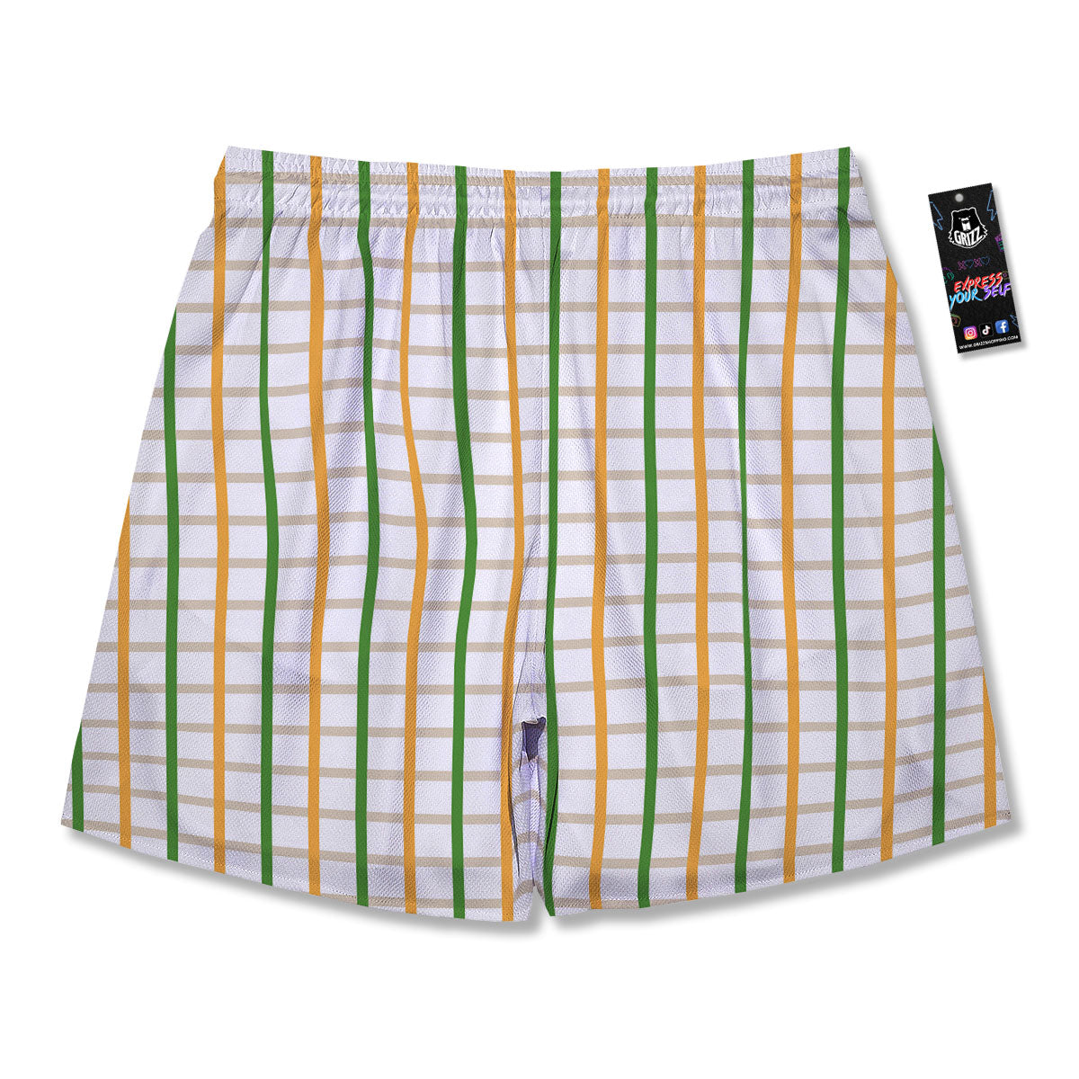 Tattersall Orange And Green Line Print Men's Running Shorts-grizzshop