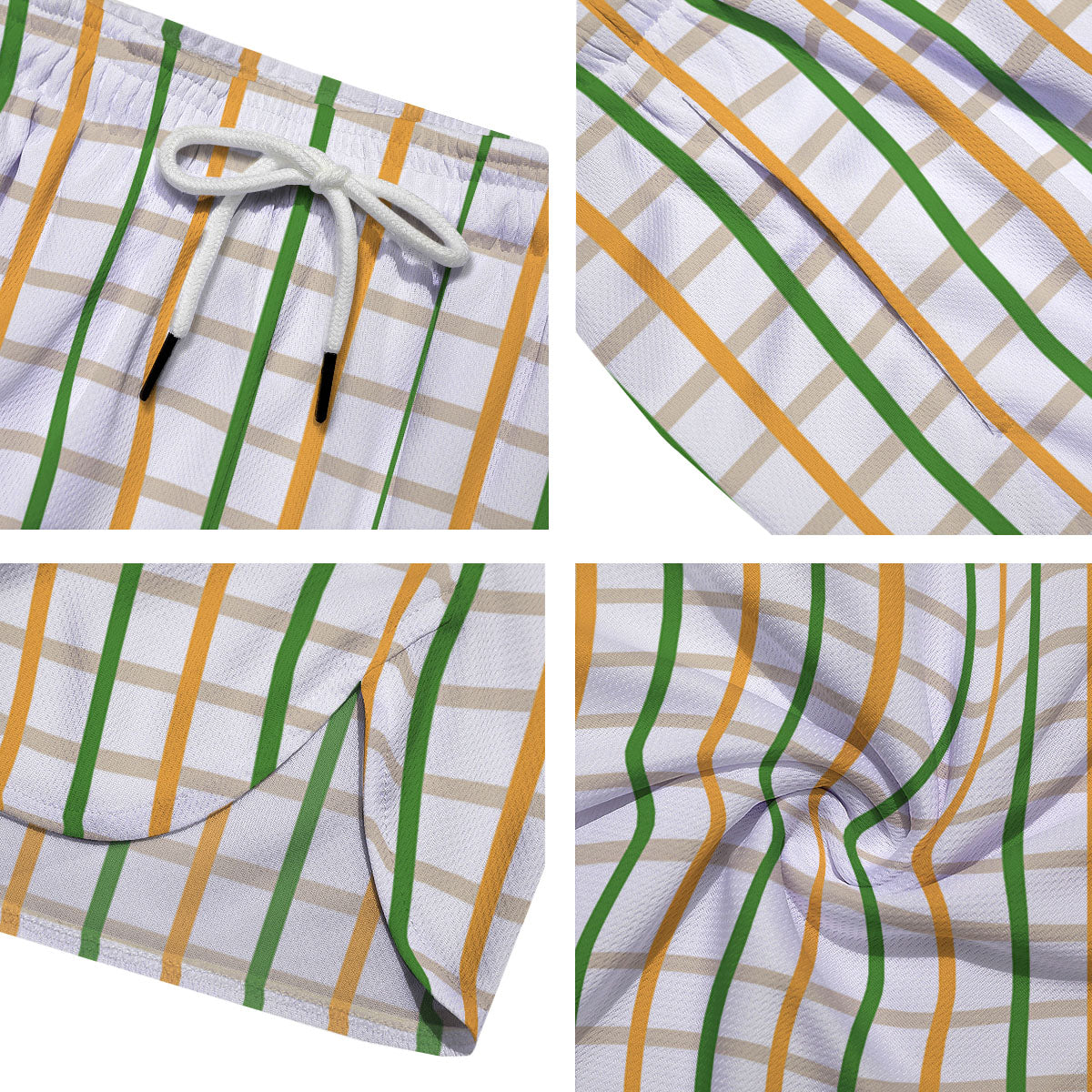 Tattersall Orange And Green Line Print Men's Running Shorts-grizzshop
