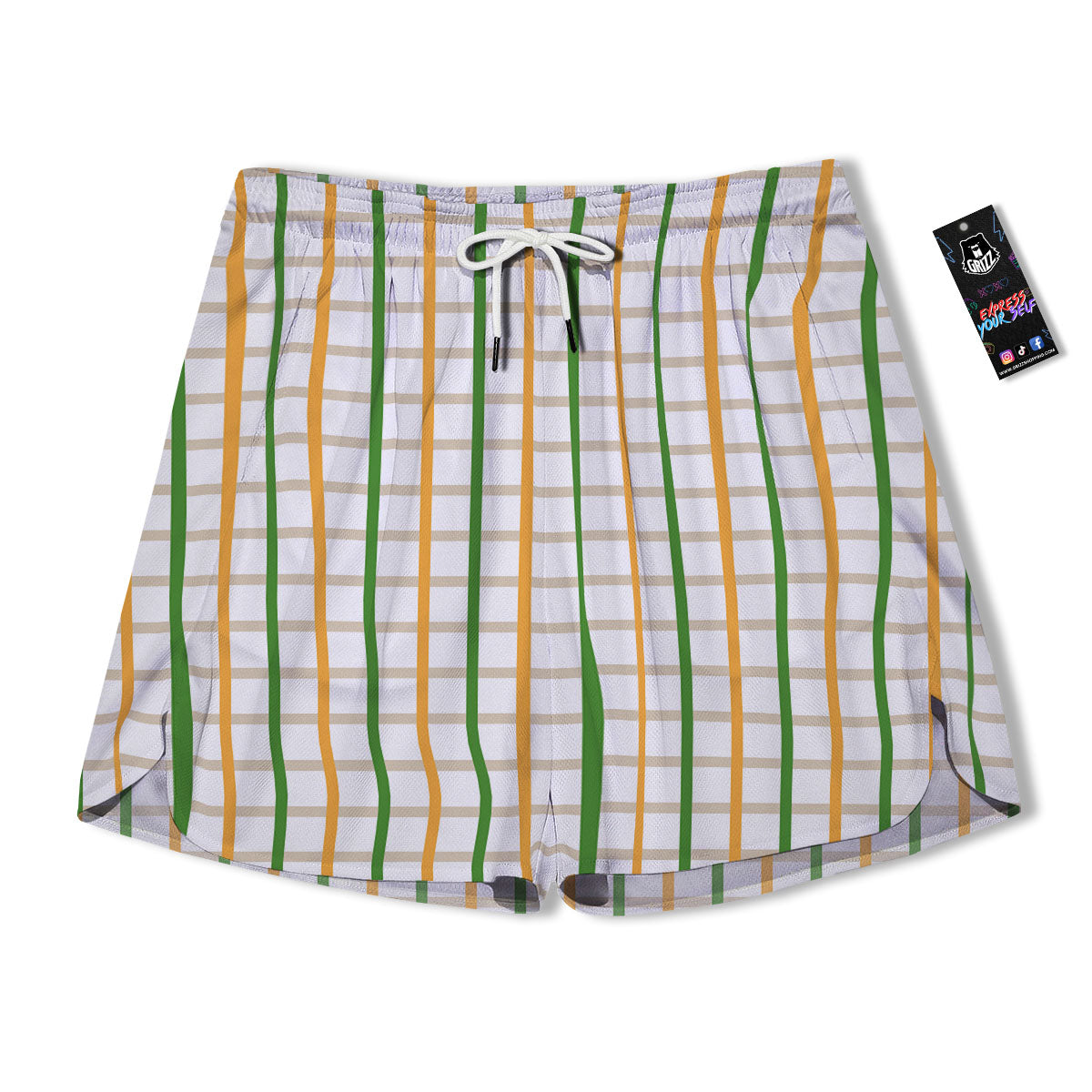Tattersall Orange And Green Line Print Men's Running Shorts-grizzshop
