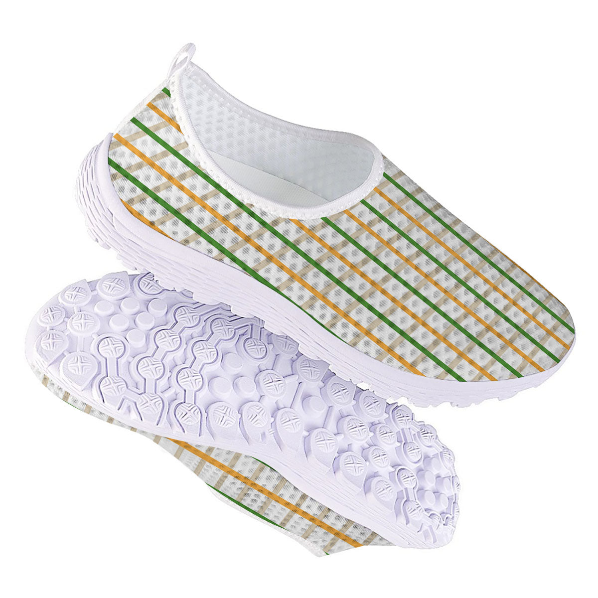Tattersall Orange And Green Line Print Nurse Shoes-grizzshop