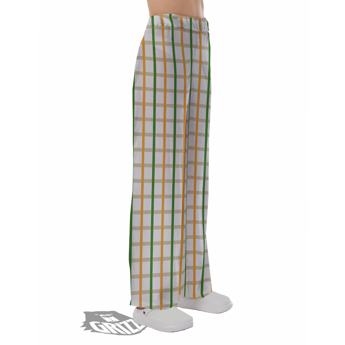 Tattersall Orange And Green Line Print Pajama Pants-grizzshop