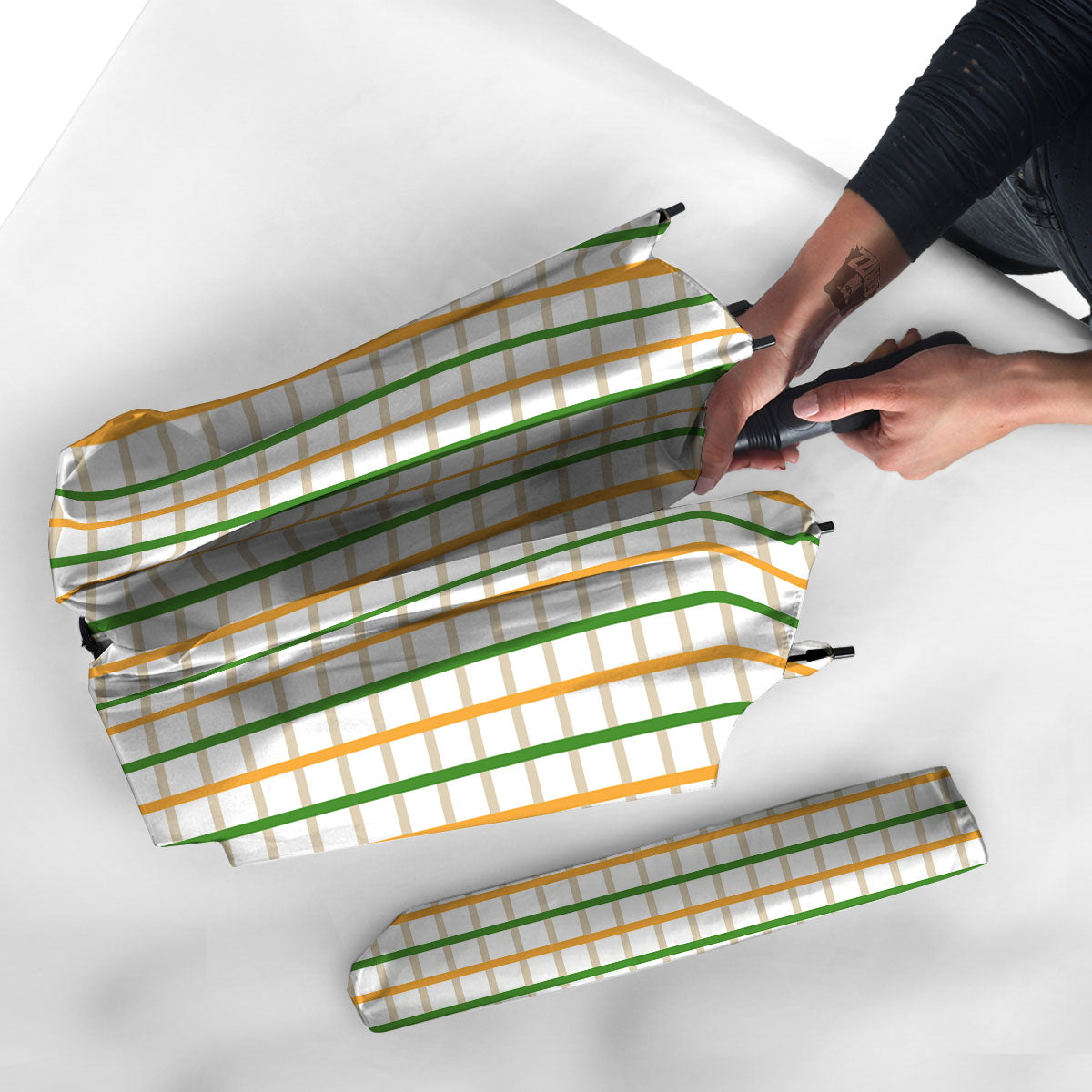 Tattersall Orange And Green Line Print Umbrella-grizzshop