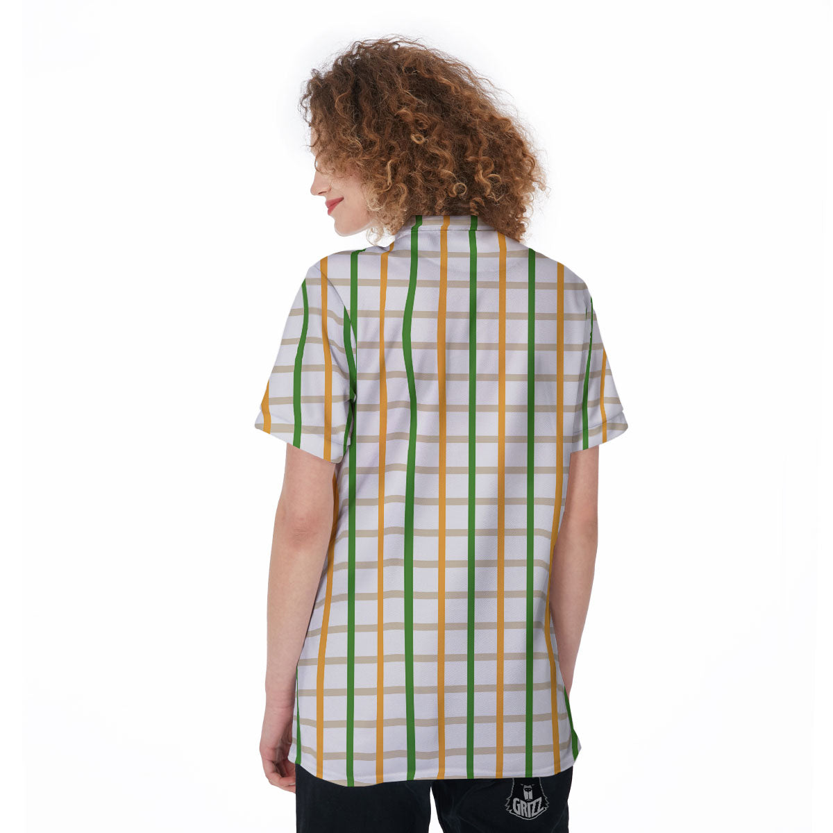 Tattersall Orange And Green Line Print Women's Golf Shirts-grizzshop