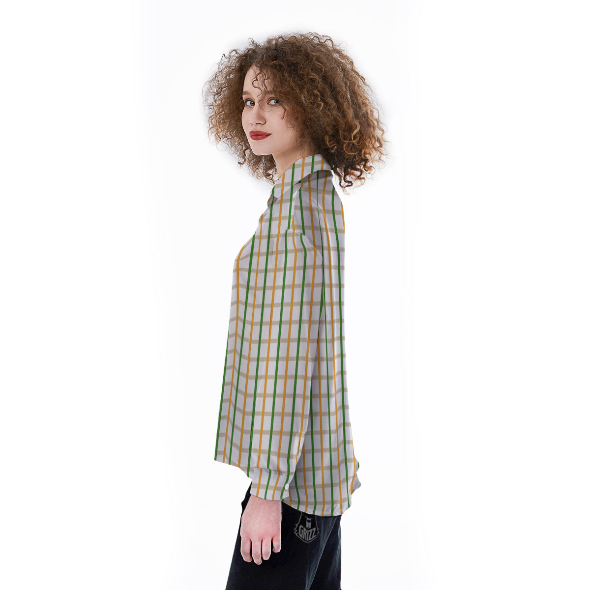 Tattersall Orange And Green Line Print Women's Long Sleeve Shirts-grizzshop