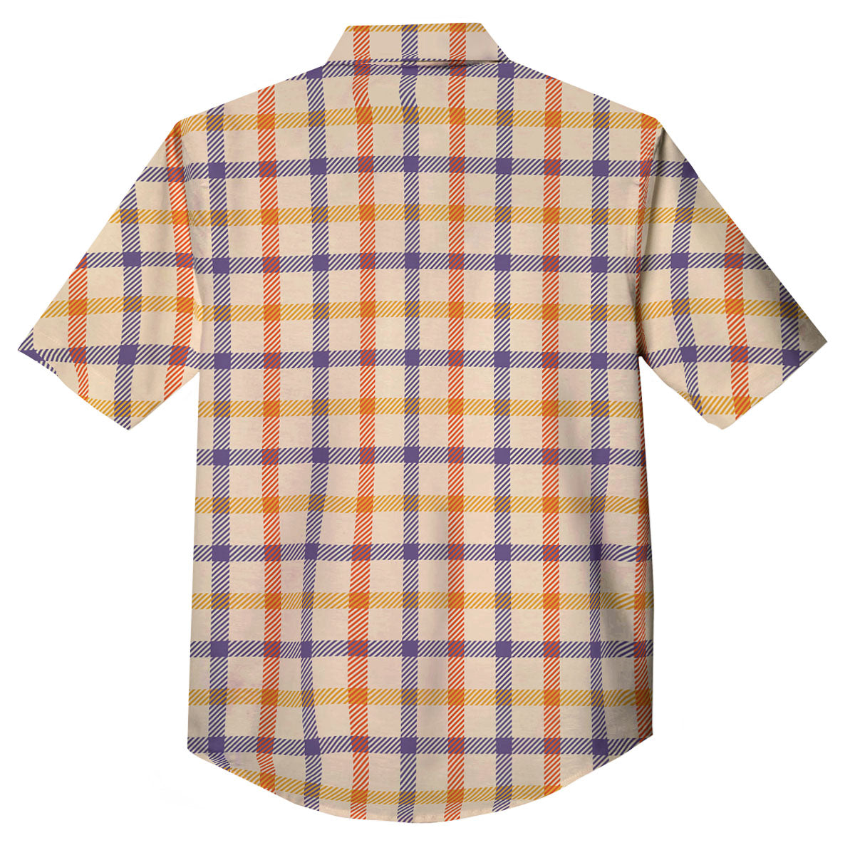 Tattersall Orange And Purple Print Pattern Button Up Shirt-grizzshop