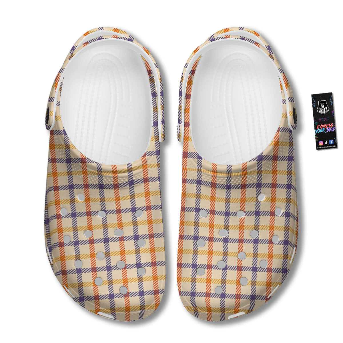 Tattersall Orange And Purple Print Pattern Clog-grizzshop