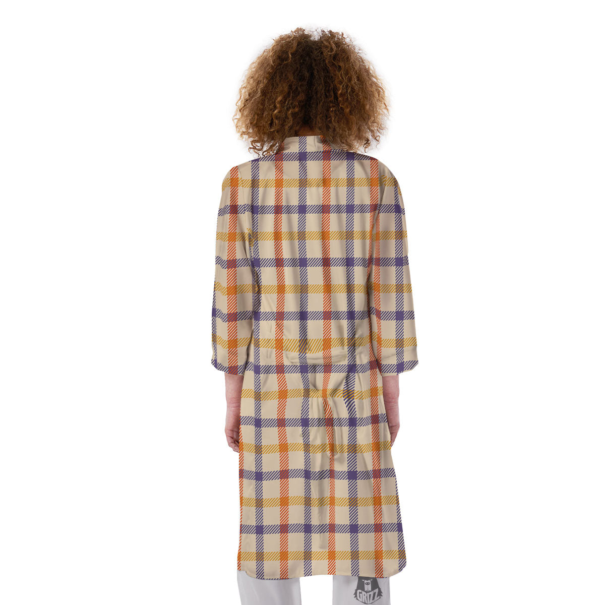 Tattersall Orange And Purple Print Pattern Kimono-grizzshop