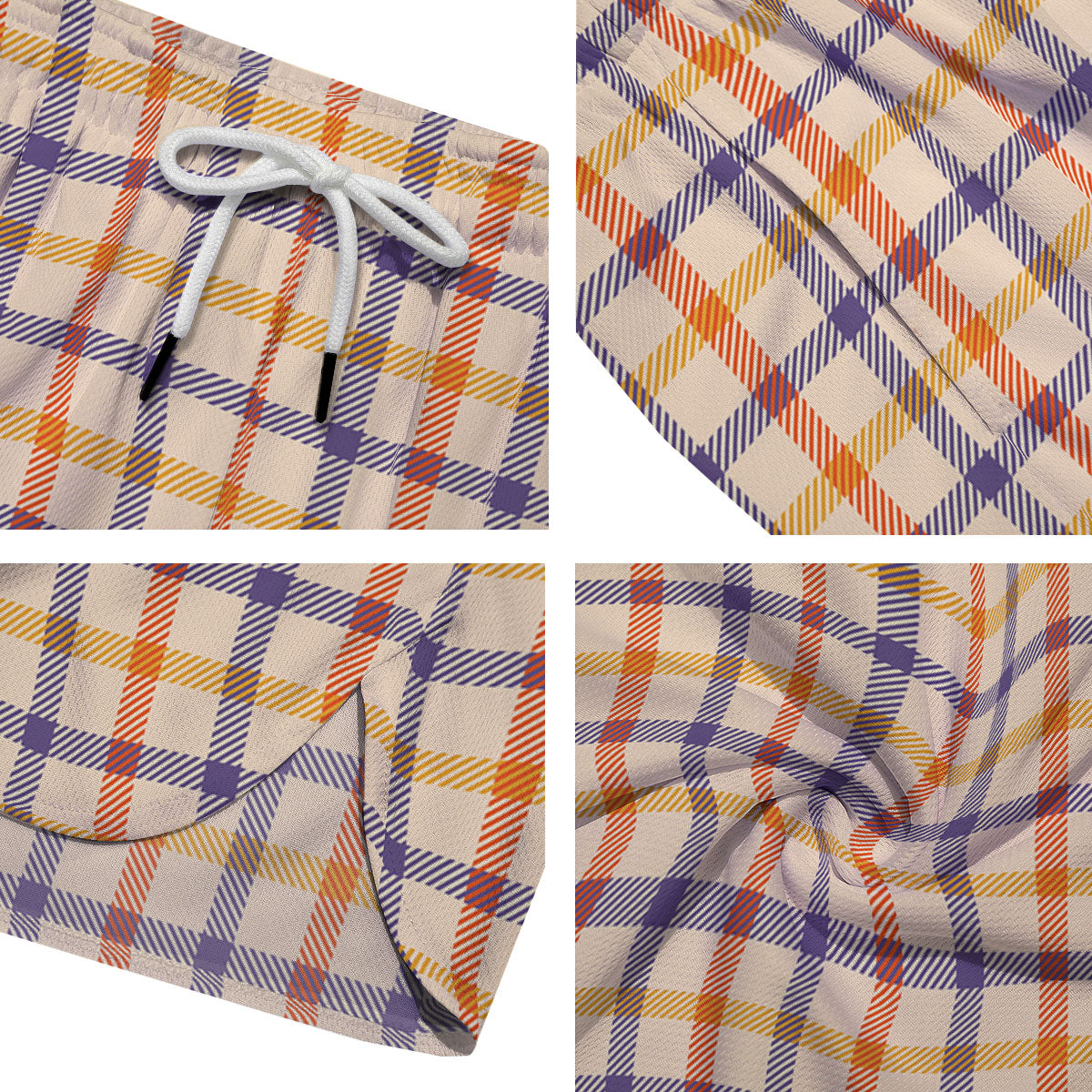 Tattersall Orange And Purple Print Pattern Men's Running Shorts-grizzshop