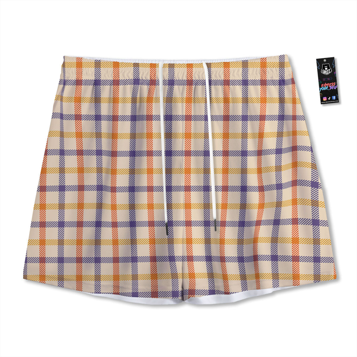 Tattersall Orange And Purple Print Pattern Mesh Shorts