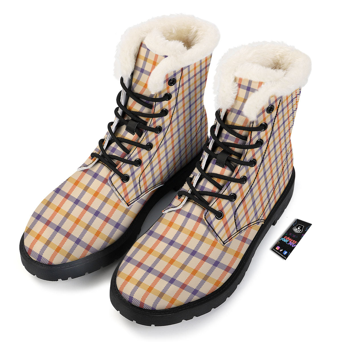 Tattersall Orange And Purple Print Pattern Winter Boots-grizzshop