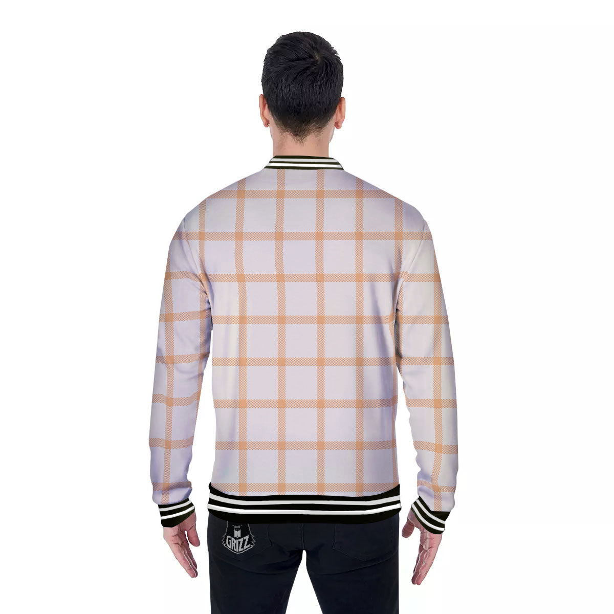Tattersall Orange Pastel Print Pattern Baseball Jacket-grizzshop