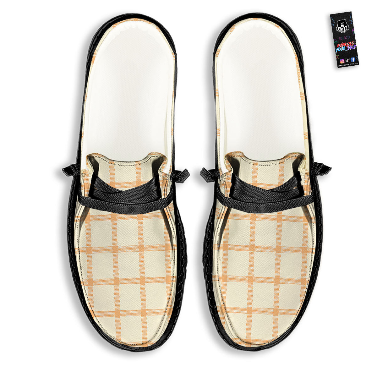 Tattersall Orange Pastel Print Pattern Black Loafers-grizzshop