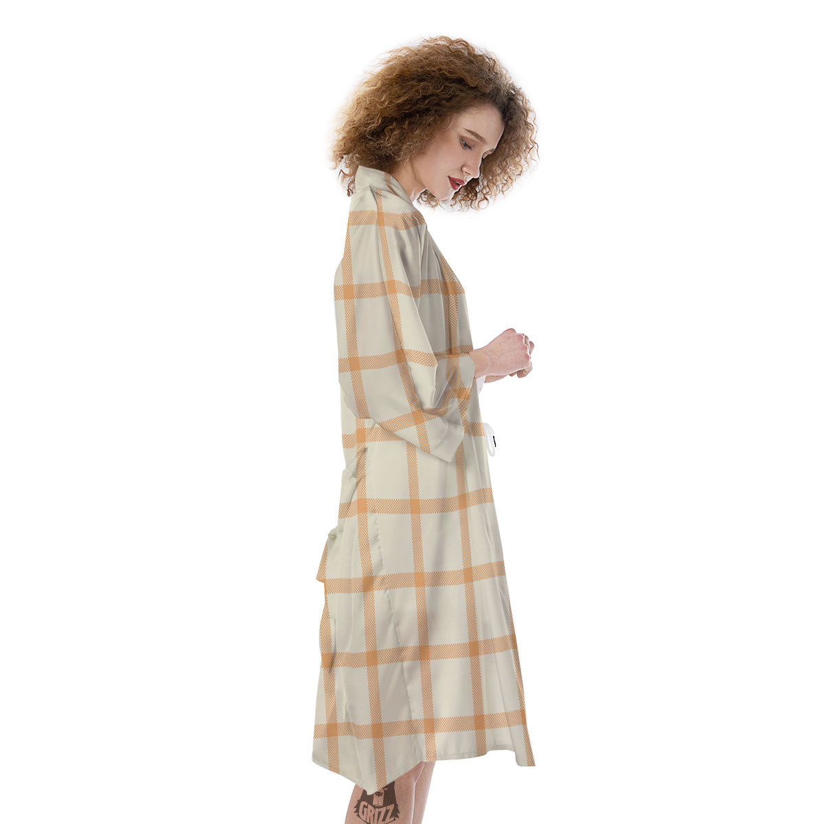 Tattersall Orange Pastel Print Pattern Kimono-grizzshop