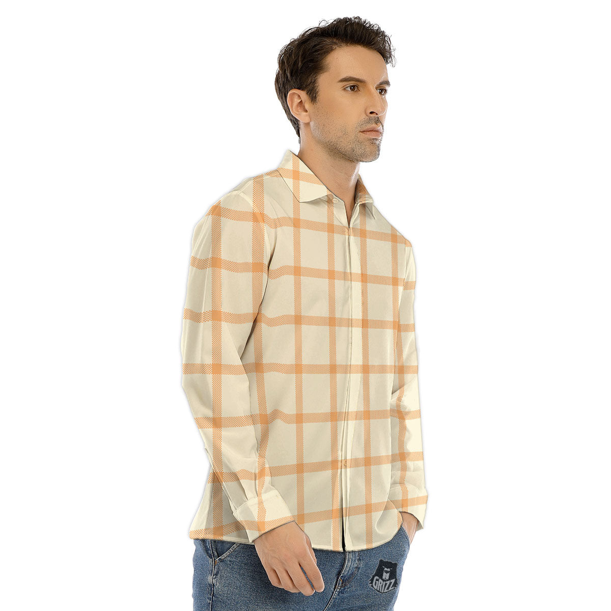 Tattersall Orange Pastel Print Pattern Men's Dress Shirts-grizzshop