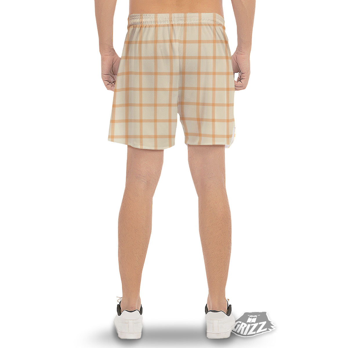 Tattersall Orange Pastel Print Pattern Men's Gym Shorts-grizzshop