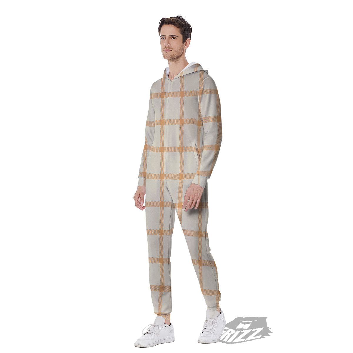 Tattersall Orange Pastel Print Pattern Men's Jumpsuit-grizzshop
