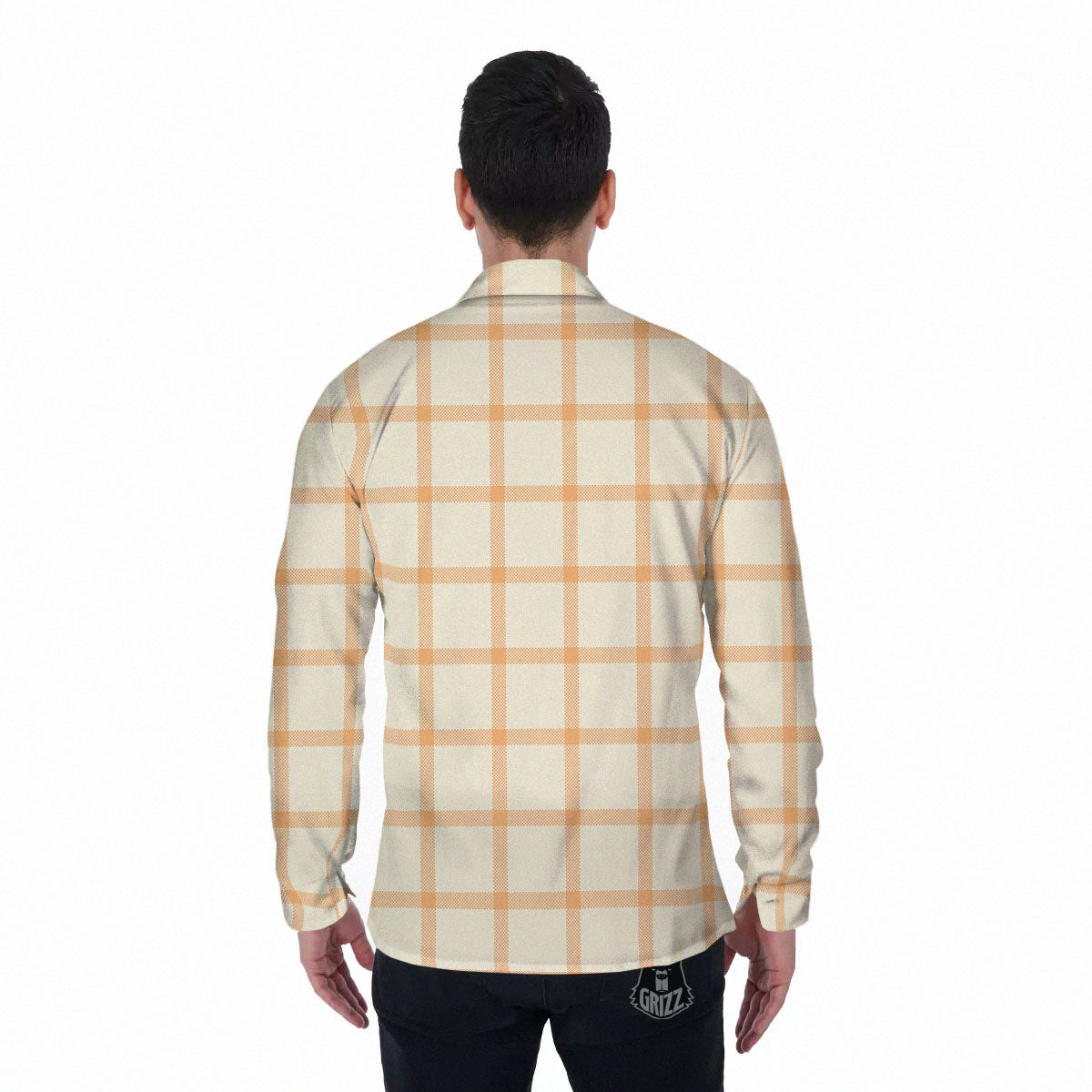 Tattersall Orange Pastel Print Pattern Men's Long Sleeve Shirts-grizzshop